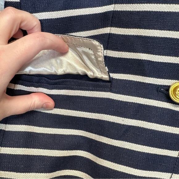 J. Crew Schoolboy‎ Navy Blue & White Striped Long Sleeve Button Blazer Size 00 - Picture 6 of 11